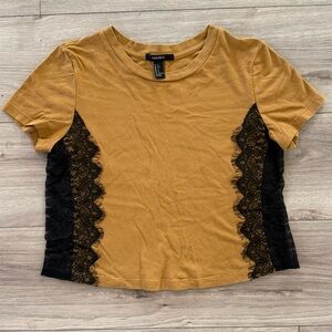 Forever 21 Mustard and Black Lace Accent Top
